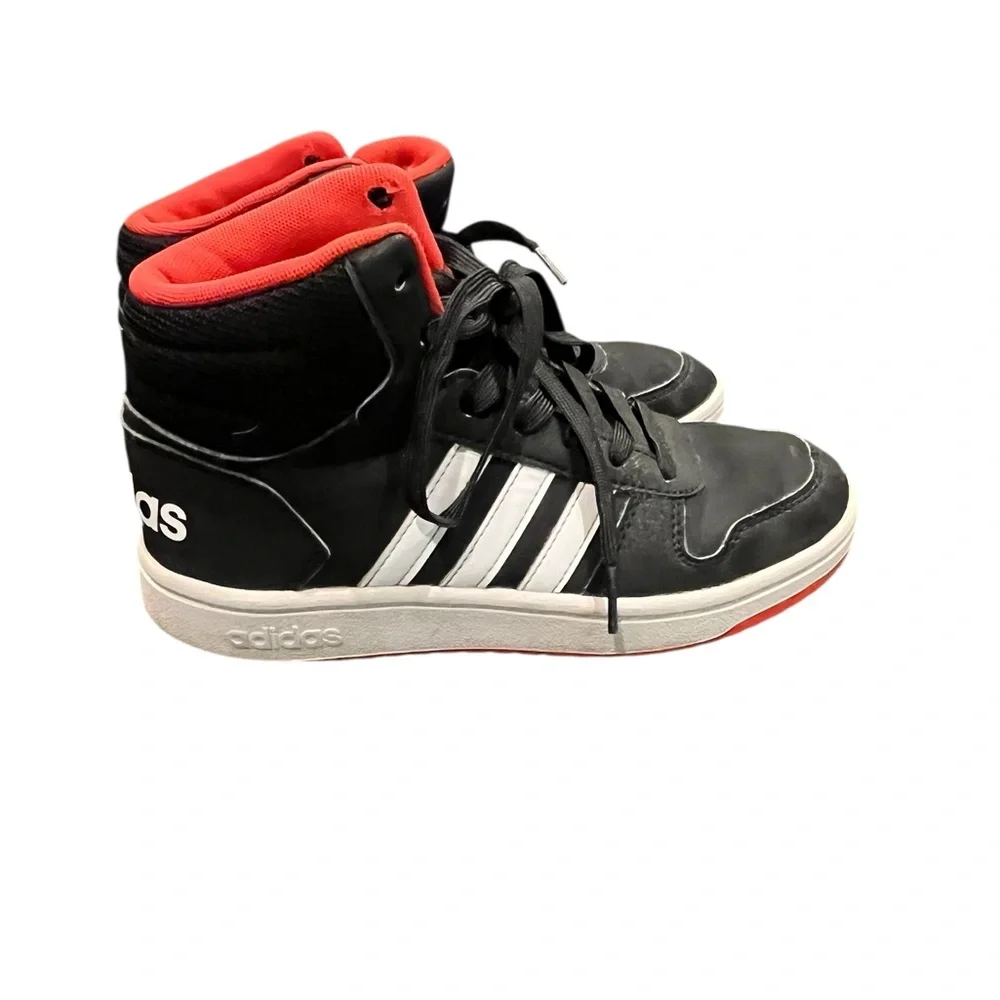 Adidas Hoops 2.0 Mid Sneakers Black‎ White Red | Youth Size 3